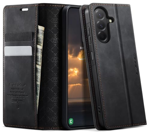 KZB für Samsung Galaxy A17 Hülle, Magnet Leder Klapphülle RFID Schutz | Retro PU Leder, 2 Kartenfach, Standfunktion, Stoßfest, Flip Case, Handyhülle für Galaxy A17 6,7'', Schwarz