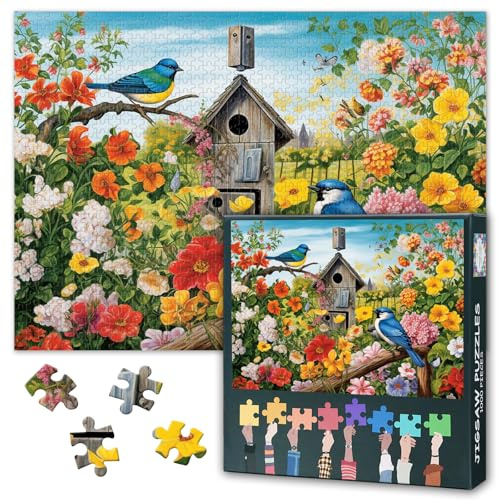 Garten 1000 Teile Puzzle Erwachsene, Herausfordernde Puzzles für Männer Frauen, Vögel 1000 Stück Puzzles für Erwachsene, Naturszene Home Decoration (70 x 50 cm)