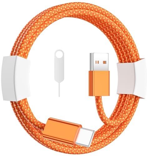 AIAUXAI 1M Cable para Carplay, Cable USB-C de Nailon para Android, Naranja | Cable USB A a USB C para iPhone 17 Pro Max Air 16 Pro 15, para Samsung S26 Ultra S25 S24 A56 A17, para Google Pixel 10 9 8
