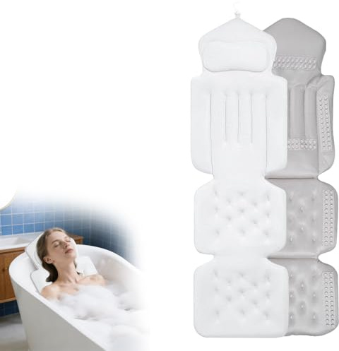 Badewannenkissen Ganzkörper 134×41 cm, Dickes Luxus-Badekissen mit Kopfstütze & Lendenstütze, Schnelltrocknendes Hautfreundliches Kissen für Nacken- & Schulterentlastung