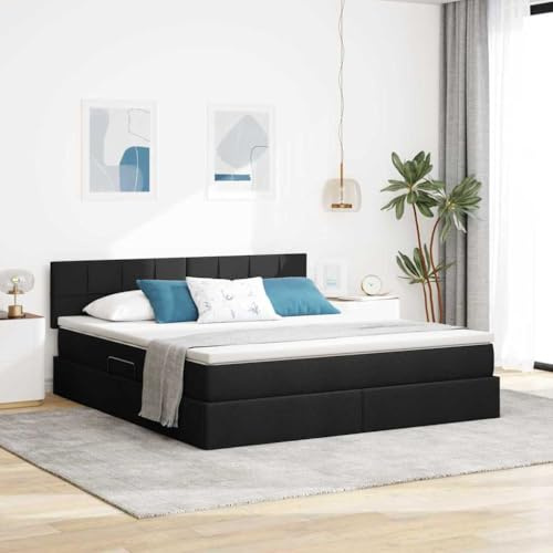 Hoopleep Modernes Stauraumbett Schwarz 160x200 cm mit Matratze, Hydraulischem Lift, Lattenrost und Kopfteil, Robuster Metallrahmen für Schlafzimmer