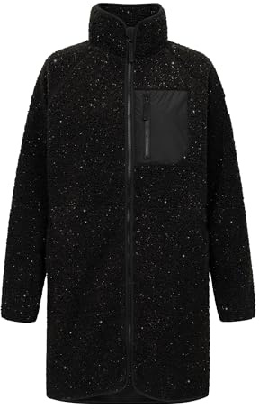 derbe Damen Fleecejacke Kuschelby Long - Schwarz Glitzer Effekt 46 - Teddy