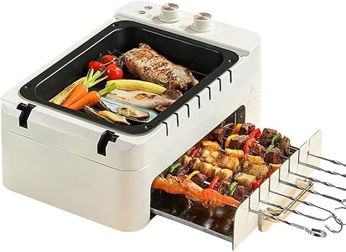 JXYQ Griglia elettrica per Barbecue con spiedini rotanti Automatici a 360°, Forno Antiaderente a Doppio Strato Senza Fumo per Uso Interno ed Esterno