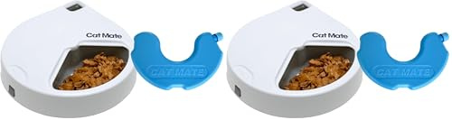 Cat Mate C300 Automatischer 3-Mahlzeiten-Futterautomat mit Digitalem Timer (366) – Für Katzen oder Kleine Hunde, Für Nass- und Trockenfutter, Mahlzeiten Bis zu 330 g Pro Stück, Weiß (Packung mit 2)