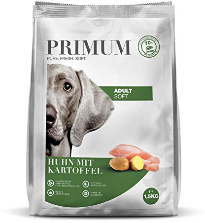 Primum- Soft Huhn mit Kartoffel - 1,5 kg - Halbfeuchtes Hundefutter - Getreidefreies Trockenfutter - Hoher Fleischanteil - Optimal verdaulich