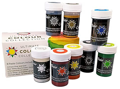 Sugarflair Ultimate Paste Collection, Food Colouring Paste Collection, 8 Amazing Colours, Jars, Rainbow Cake Kit, Use With Sugar Pastes, Buttercream, Cupcake Mix, Marzipan- Multicoloured 8 x 25g