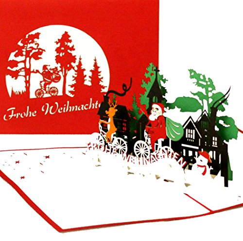 3D Weihnachtskarte Weihnachtsmann & Rentier - lustige Pop Up Karte zu Weihnachten als Weihnachtskarten mit Umschlag, Geschenkverpackung & Gutschein