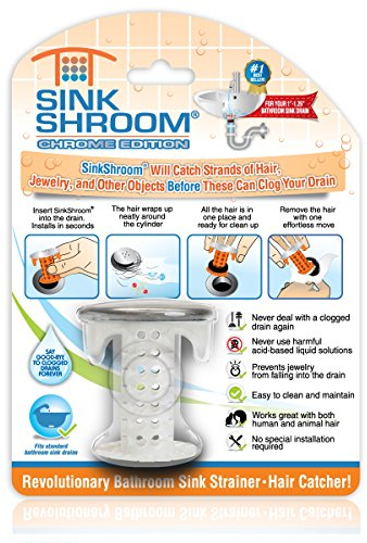 SinkShroom Bathroom Sink Drain Protector Hair Catcher Strainer Snare Silicone Chrome Standard
