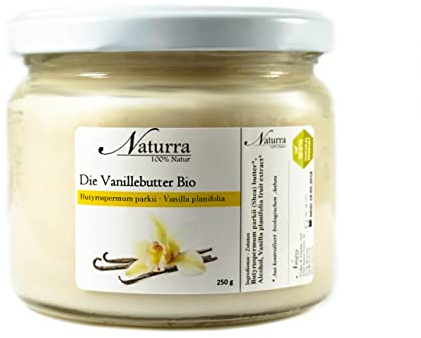 Naturra Bio Sheabutter 250g desodoriert mit Bio-Vanille Extrakt Indisch ätherisches Öl Wellnessöl Körperöl Aromatherapie Naturkosmetik Deiner Wahl - Vanilla planifolia