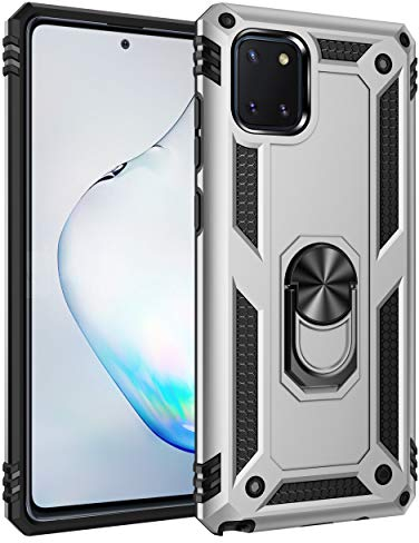 BestST Hülle für Samsung Galaxy Note 10 Lite/A81/M60S + schutzfolie, Militärische Armor Hybrid Schutzhülle Silikon Stoßfest Bumper Cover Case Ringhalter Handytasche Handy Hüllen,Silber