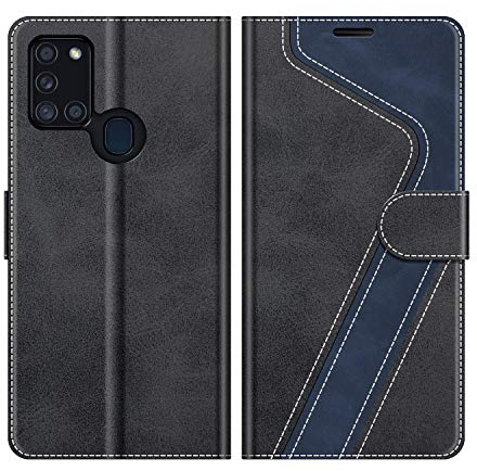 MOBESV Hülle für Samsung Galaxy A21s Handyhülle, Lederhülle mit Kartenfach, Klapphülle mit Ständer, Flip Case Handytasche Schutzhülle, Modisch Schwarz