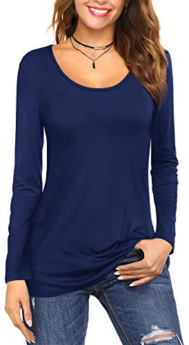 Florboom Women Slim Fit Tops Plain Long Sleeve Cotton Tee Shirts Royal Blue 8 10