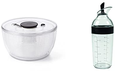 OXO Good Grips 1351580V2MLNYK Essoreuse à Salade Transparent/Blanc, Plastique, Grand & Shaker à Vinaigrette