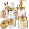 Amolliar Mason Jar Bathroom Accessories Set(4 Pcs) -Lotion Soap Dispenser & 2 Cotton Swab Holder & Toothbrush Holder-Rustic Farmhouse Decor, Countertop Vanity Organize, Bathroom Home Decor (Gold)