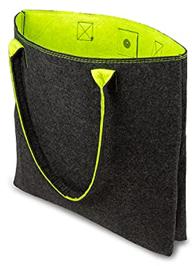 Shopping-Bag aus Filz, große verschließbare Einkaufs-Tasche mit Henkel, Einkaufskorb, faltbare Kaminholztasche zur Aufbewahrung von Holz, vielseitige Tragetasche grau/neongelb