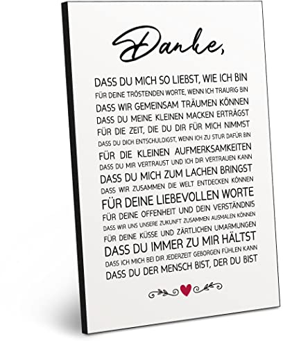 ARTFAVES® Holzbild mit Spruch - Danke DASS du Mich so liebst | modernes Holzschild schwarz-Weiss zur Dekoration oder als Geschenk zum Thema Liebe/Familie/Liebe/Freundschaft