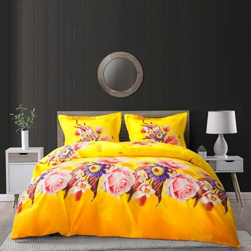 PRIME LINENS 3D Duvet Cover Set 4 Piece Microfiber Printed Design Quilt Cover Bedding Set with Pillow Cases and Extra Fitted Sheet Machine Washable (Double 4 Piece, 3D Printed 340)