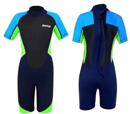 Yueta Kinder Neoprenanzug-2.5mm Neopren Shorty Neoprenanzug Teenager Einteilig UV-Schutz 50+ Badeanzug zum Tauchen, Schwimmen, Surfen (Blau, XL)