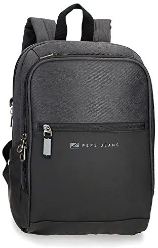 Pepe Jeans Jarvis Mochila para Portátil Adaptable hasta 12 Negro 25x36x10 cms Poliéster con detalles en Piel Sintética 9L