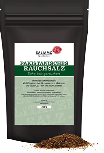 250g Pakistanisches Rauchsalz, intensives Eichenrauch Salz, ohne künstliche Zusatzstoffe, vielseitig, vegan, vegetarisch, Meersalz geräuchert für Gemüse, Eierspeisen, Eintöpfe und Grillgut | Saliamo