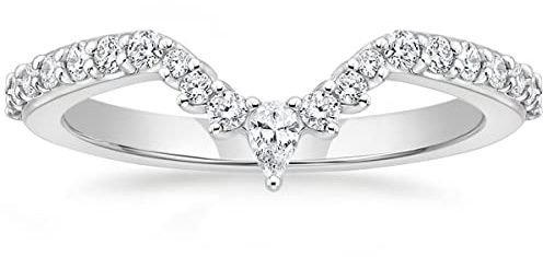 Mameloly Wedding Bands for Women Pear & Round Shaped Stackable Cubic Zirconia Half Eternity CZ Curved Engagement Rings for Her Size 7
