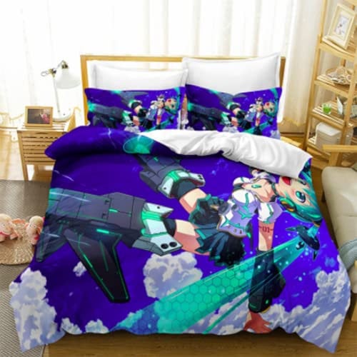 YuZong Hatsune Miku Bettwäsche aus weichem Polyester dreiteilig Anime-Bettbezug Kissenbezug Anime-Figuren Cartoon-Kinder Kinder Teenager Erwachsene