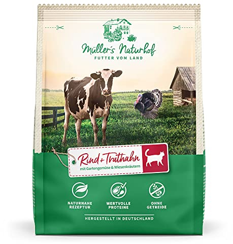 Müllers Naturhof - Rind und Truthahn - 6 x 400 g - Trockenfutter für alle Katzenrassen - Katzenfutter