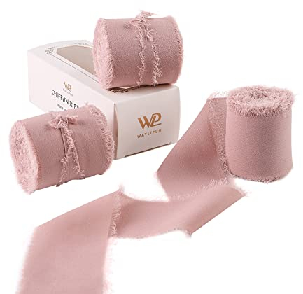 Waylipun 3 Rollen 5cm x 6.4M Geschenkband Schleifenband, Hochzeit Festival Bänder, Chiffonband Dekoband zum Verpacken von Geschenken, Blumensträuße, Hochzeitseinladung, DIY Handwerk - Altrosa