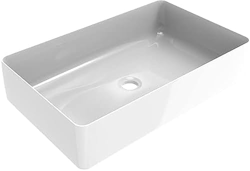 ERCOS Lavabo Rectangular Cerámico Encimera, Lavabo de Baño Color Blanco Brillante, Sin Rebosadero, Dimensiones 580x360 mm