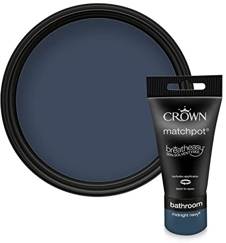 Crown EASYCLEAN BATHROOM Navy Blue Paint Paint Tester Pot Sample 40ml | Try Midnight Navy before you buy. Anti-mould bathroom paint sample. Mould & condensation resistant. Low VOC
