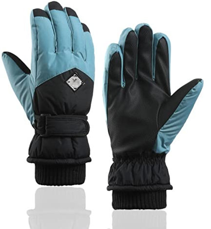 KOOBS winterhandschuhe Winter Warme Skihandschuhe Ultra Leicht Wasserdichtes Touchsschnecken Snowboardhandschuhe Damen Radfahren Schneehandschuhe-A Lake Blue