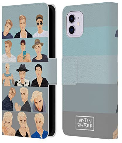 Head Case Designs Licenciado Oficialmente Justin Bieber Caras Justmojis Carcasa de Cuero Tipo Libro Compatible con Apple iPhone 11