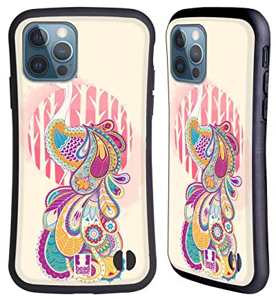 Head Case Designs Rosa Pavoni Paisley Cover Ibrida Compatibile con Apple iPhone 12 / iPhone 12 PRO