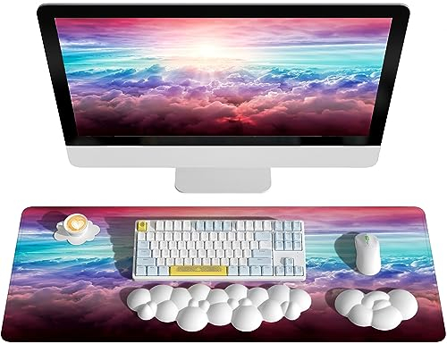 AJAZZ Cloud Tastatur Pad Handgelenkstützen Set (4-Teiliges Set),Großes Mauspad & Tastatur Maus Handgelenkauflage & Untersetzer,Ergonomisch,Schmerzlindernd,Rutschfeste Unterseite,für Home/Büro/PC/Mac