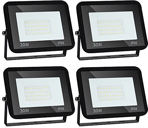 Daromigo Projecteur LED Extérieur 30W - 4 Pièces, 2550lm, 3000K Blanc Chaud, IP65 Étanche - Pour Cour, Garage, Couloir