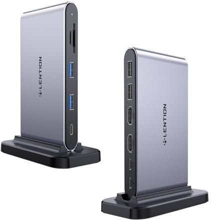 LENTION 10-in-1 USB-C Docking Station with Dual 4K@60hz HDMI, PD 100W, USB C Data Port, USB 3.0/2.0, SD/TF Card Reader,3.3FT Long Cable for MAC and Windows Laptops/Dell/HP, More(D62, Space Gray)