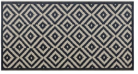 simpa Geometric Outdoor Plastic Waterproof Reversible UV Resistant Rugs - Black/Brown 90 x 180cm. Suitable for Gardens, Patios, Camping, Beach & Picnics.