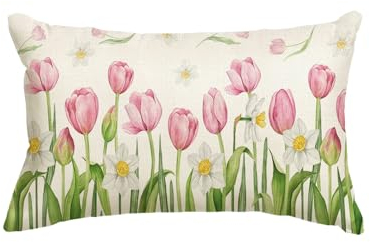 Artoid Mode Blätter Tulpen Gänseblümchen Frühling Kissenbezug, 30x50 cm Sommer Saisonnal Zierkissenbezug Cushion Cover Couch Wohnzimmer Deko