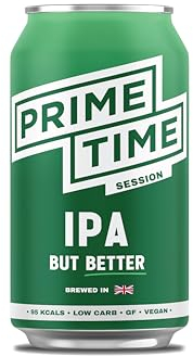 Prime Time IPA - Full-Flavoured and Full-Strength Beer - 30% Fewer Calories - Light, Crisp, and Refreshing - Vegan-Friendly, Gluten-Free, Low-Sugar - 12 x 330ml Cans