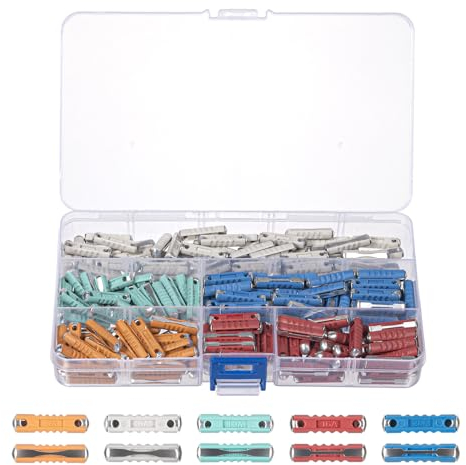 MumdoYAL 200 piezas Fusibles Coche,Fusibles Torpedo,Automóvil Fusible para Maquinaria Industrial,con una caja de almacenamiento de plástico - 5A, 8A, 10A, 16A, 25A