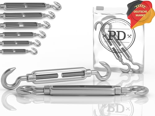 PD® Spannschloss M8 Edelstahl A4 (Haken-Haken) | Seilspanner Sonnensegel ROSTFREI | Drahtspanner mit Spannschraube | Spannhaken für Segel Befestigung, Wäscheleine & mehr | Drahtseil Spanner | 2 Stück
