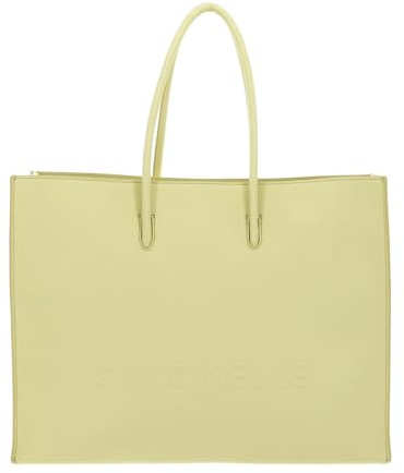 Coccinelle Leder Handtasche Myrtha Maxi Log Handbag Grained Leather Lime Wash hellgelb