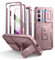 Dexnor pour Coque Samsung Galaxy A55【Double Cadre Avant et Support】 avec CaméRa Coulissante Intégrée & Protecteur d'écran, Coque de Protection Robuste Résistante Aux Chocs - Poudre Pivoine