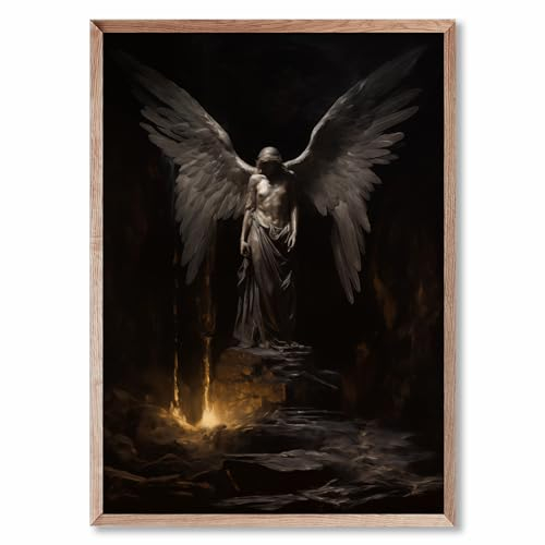 Abstrakte Gothic-Leinwandkunst, Vintage-Gothic-Druck, Engelsflügel, Poster, dunkle Stimmungsbilder, dunkle Akademie-Bilder, schwarze Flügel, Wanddekoration, schwarzer Engelsflügel, 40,6 x 61 cm, kein