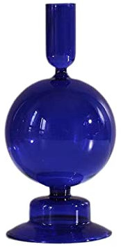 Tanant Bougeoirs en Verre Vase en Verre Créatif Simple Bougeoir Pilier en Verre coloré Bougeoir Chandelier ondulé élégant Chandelier en Verre pour Pièce Maîtresse de la Maison (Bleu J)