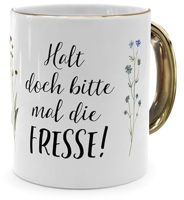printplanet® - Tasse mit Spruch „Fresse“ - Sprüchetasse, Kaffeebecher, Kaffeetasse mit Spruch - Farbe Gold