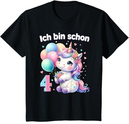 4 Geburtstag Mädchen 4 Jahre Einhorn Party Outfit Einhorn T-Shirt