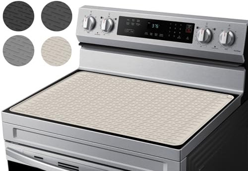 28x20 Silicone Electric Stove Cover Mat, Heat Resistant Stovetop Protector for Electric Cooktops, Non-Slip Glass Cooktop Cover, XL Dish Drying Mat for Kitchen Countertops (Beige Gray)