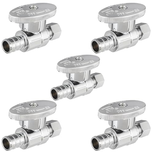 HeSun 5 Stück Pex gerades Absperrventil, 1,27 cm PEX x 0,95 cm OD Kompression gerader Stopp, 1/4 Absperrventil für Badezimmer, ASTM F1807