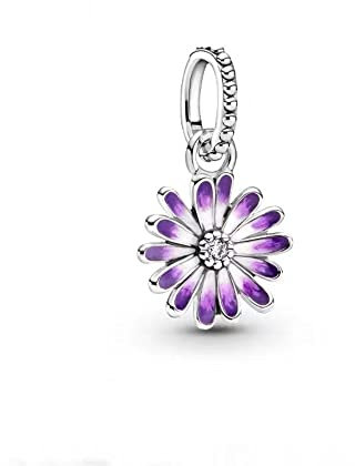 Charme Lila Daisy Dangle Charms-Anhänger 925 Sterling Silber Charm Bead Pendant für Europäische Armbänder und Halsketten